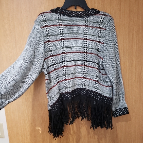 christopher & banks, open front fringe black & white cardigan sweater, XL - Picture 12 of 16